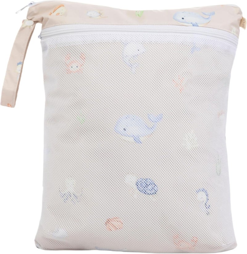 Ali+Oli Water Resistant Dual-Compartment Wet-Dry Bag for Travel, Hook to Stroller, Daycare, Diapers, Diaper Bag, Clutch Bag,15x12 inches (Undersea) - Image 2